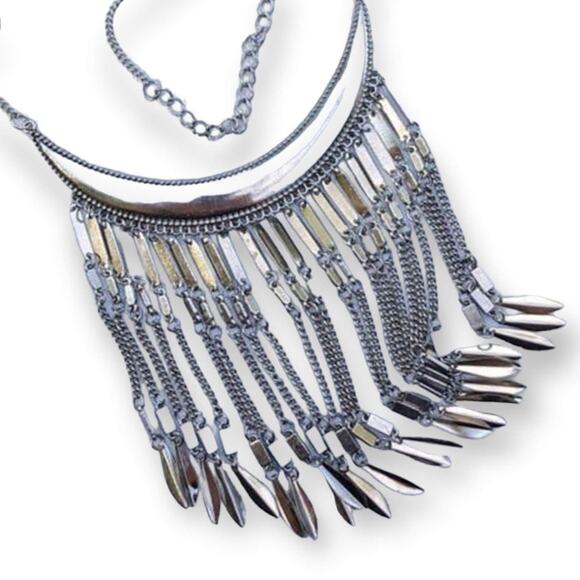 Boho silver dangle statement necklace - Picture 1 of 7